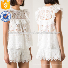 Bordado de algodão branco bordado sem mangas Ruffled Lace verão Top fabricação atacado moda feminina vestuário (TA0057T)